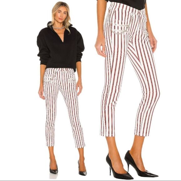 NWOT WeWoreWhat Rocker Red White Striped Kick Flare Jeans Size 27 - Picture 1 of 13
